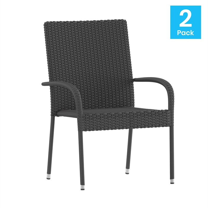 Indoor/Outdoor Stacking Steel Framed Gray Wicker Dining Armchairs - 2 Pack