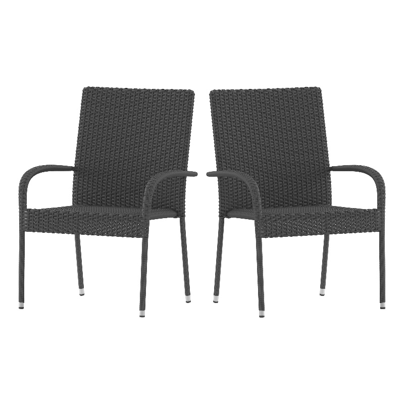 Indoor/Outdoor Stacking Steel Framed Gray Wicker Dining Armchairs - 2 Pack