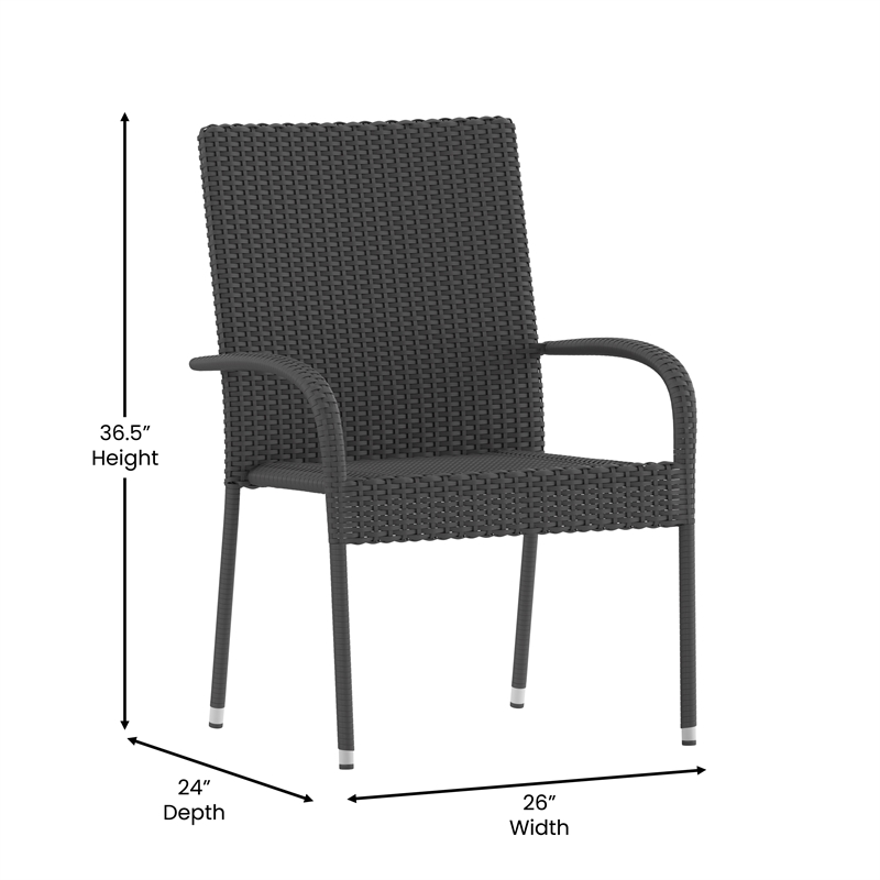 Indoor/Outdoor Stacking Steel Framed Gray Wicker Dining Armchairs - 2 Pack
