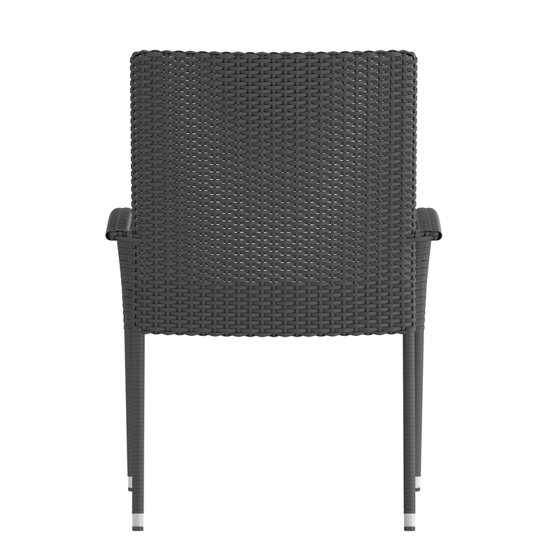 Indoor/Outdoor Stacking Steel Framed Gray Wicker Dining Armchairs - 2 Pack