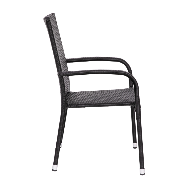 Indoor/Outdoor Stacking Steel Framed Black Wicker Dining Armchairs - 4 Pack