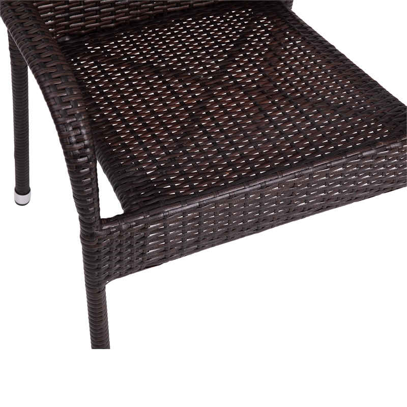 Indoor/Outdoor Stacking Steel Framed Espresso Wicker Dining Armchairs - 4 Pack