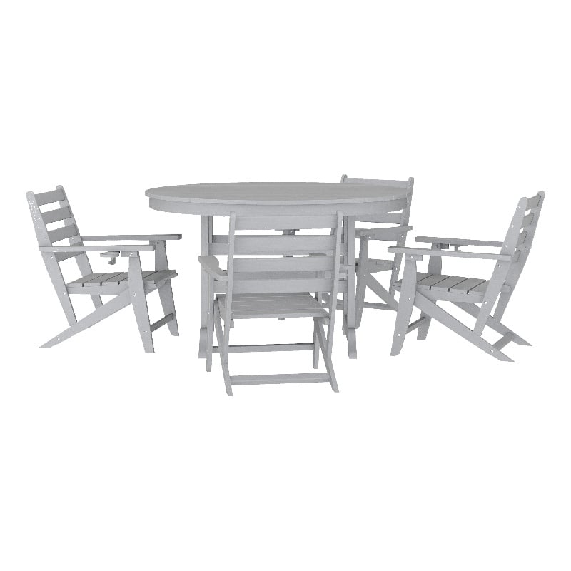 Commercial All Weather Adirondack Table and 4 Chairs with Cupholders in Gray