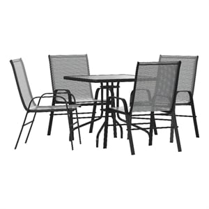 5 Piece Patio Dining Set - 31.5&quot Square Glass Table 4 Gray Flex Stack Chairs