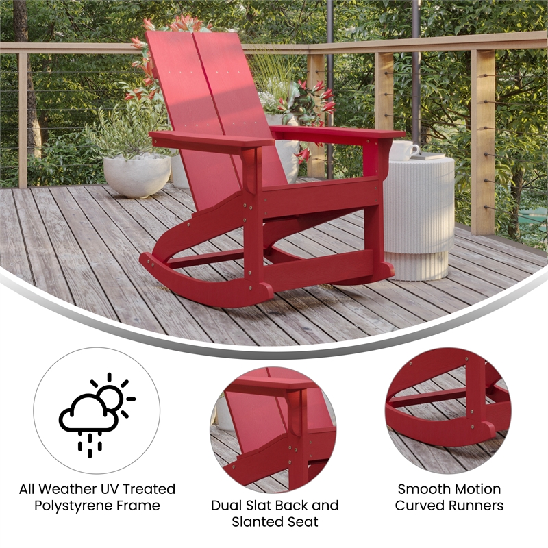 Indoor/Outdoor modern 2-Slat Adirondack Poly Resin Rockers in Red - Set of 2