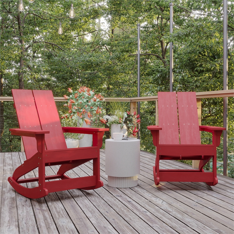 Indoor/Outdoor modern 2-Slat Adirondack Poly Resin Rockers in Red - Set of 2