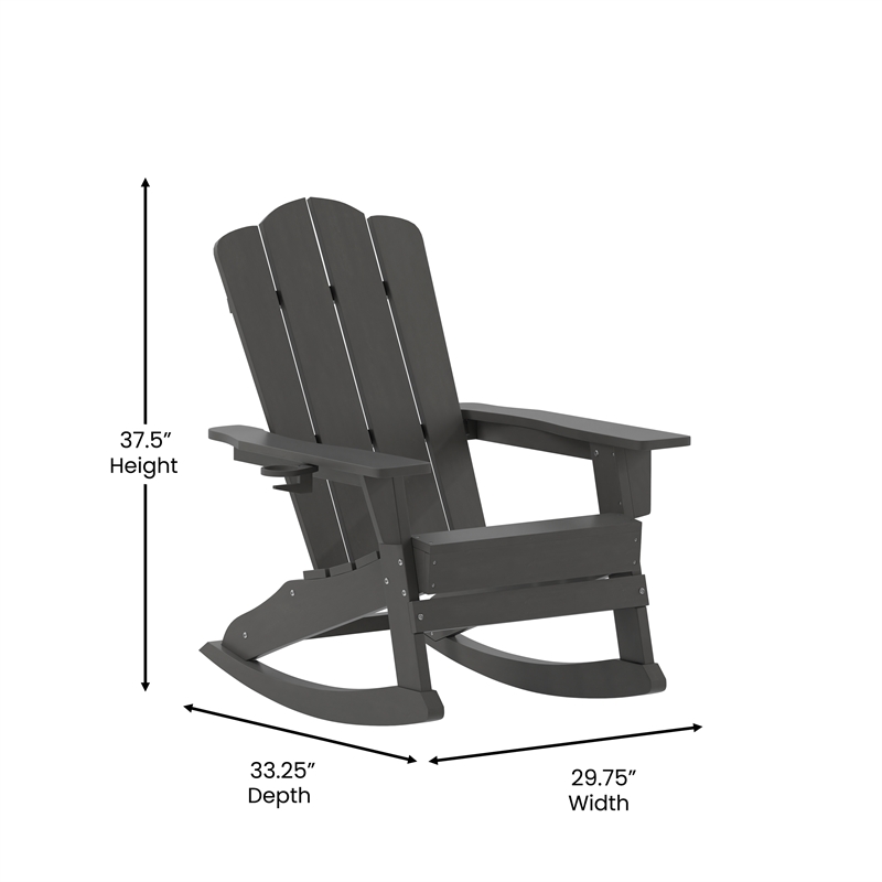 Commercial All-Weather Rocking Adirondack Chair with Swiveling Cupholder - Gray