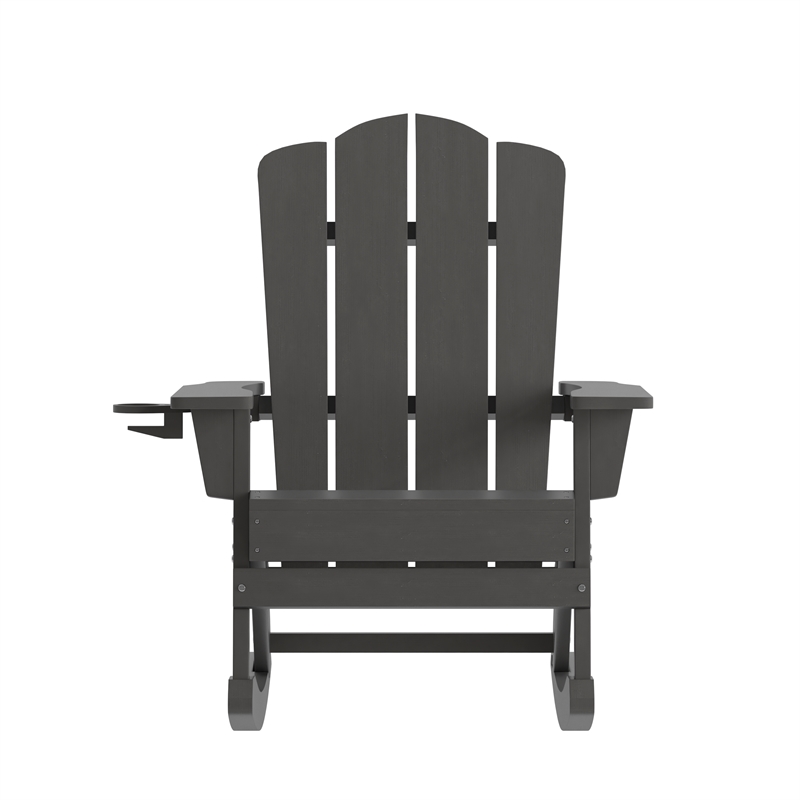 Commercial All-Weather Rocking Adirondack Chair with Swiveling Cupholder - Gray