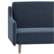Split Back Futon Sofa with Curved Arms and Solid Wood Legs- Navy Faux Linen