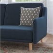 Split Back Futon Sofa with Curved Arms and Solid Wood Legs- Navy Faux Linen