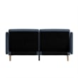 Split Back Futon Sofa with Curved Arms and Solid Wood Legs- Navy Faux Linen