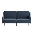 Split Back Futon Sofa with Curved Arms and Solid Wood Legs- Navy Faux Linen