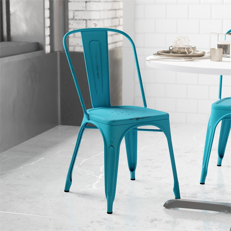 Flash Furniture Distressed Blue Metal Indoor-Outdoor Stackable Chair