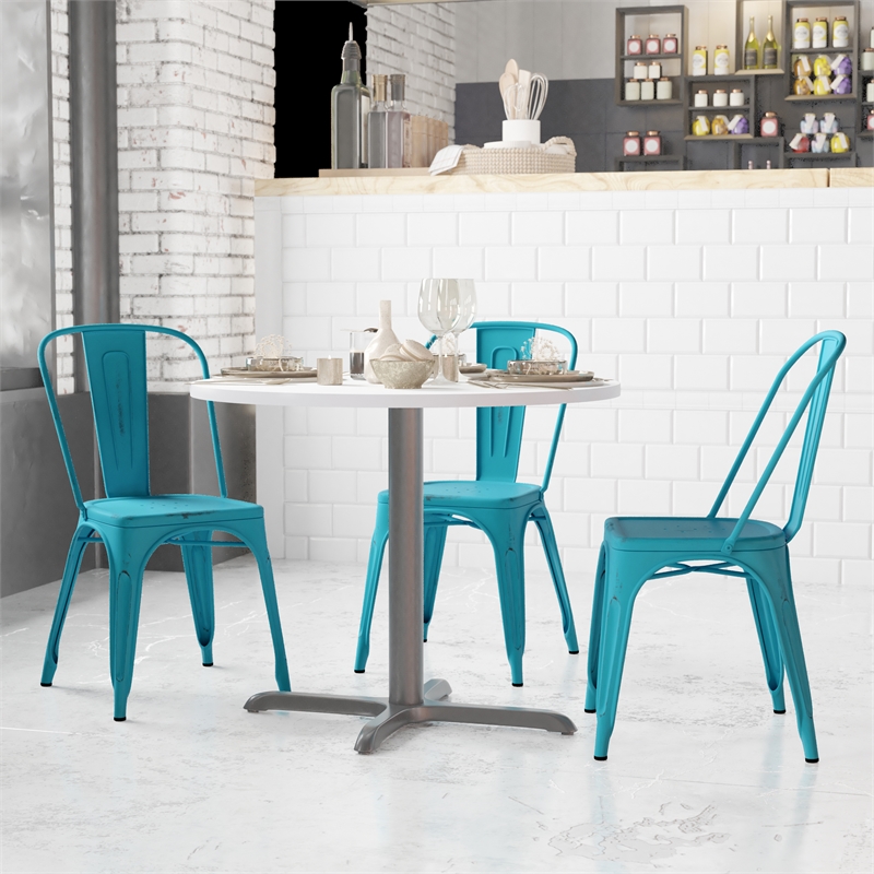 Flash Furniture Distressed Blue Metal Indoor-Outdoor Stackable Chair