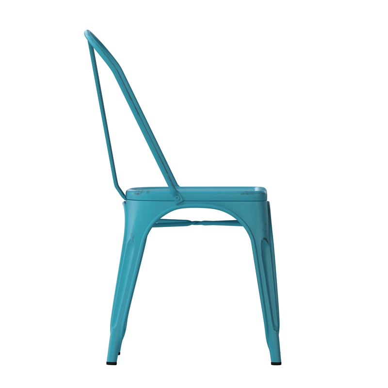 Flash Furniture Distressed Blue Metal Indoor-Outdoor Stackable Chair