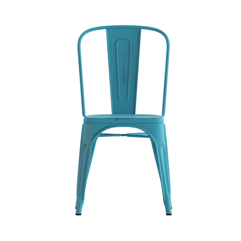 Flash Furniture Distressed Blue Metal Indoor-Outdoor Stackable Chair