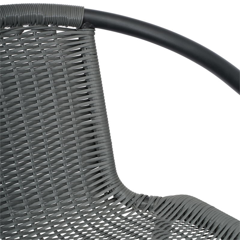 Commercial Indoor-Outdoor Rattan Restaurant Barstool Gray/Black-Set of 2