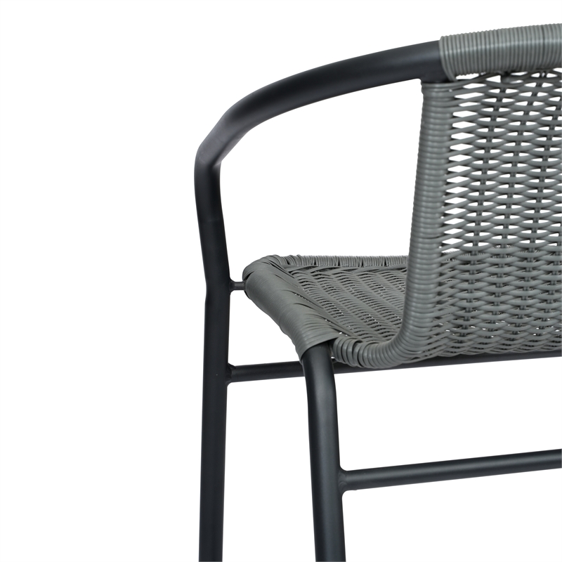 Commercial Indoor-Outdoor Rattan Restaurant Barstool Gray/Black-Set of 2