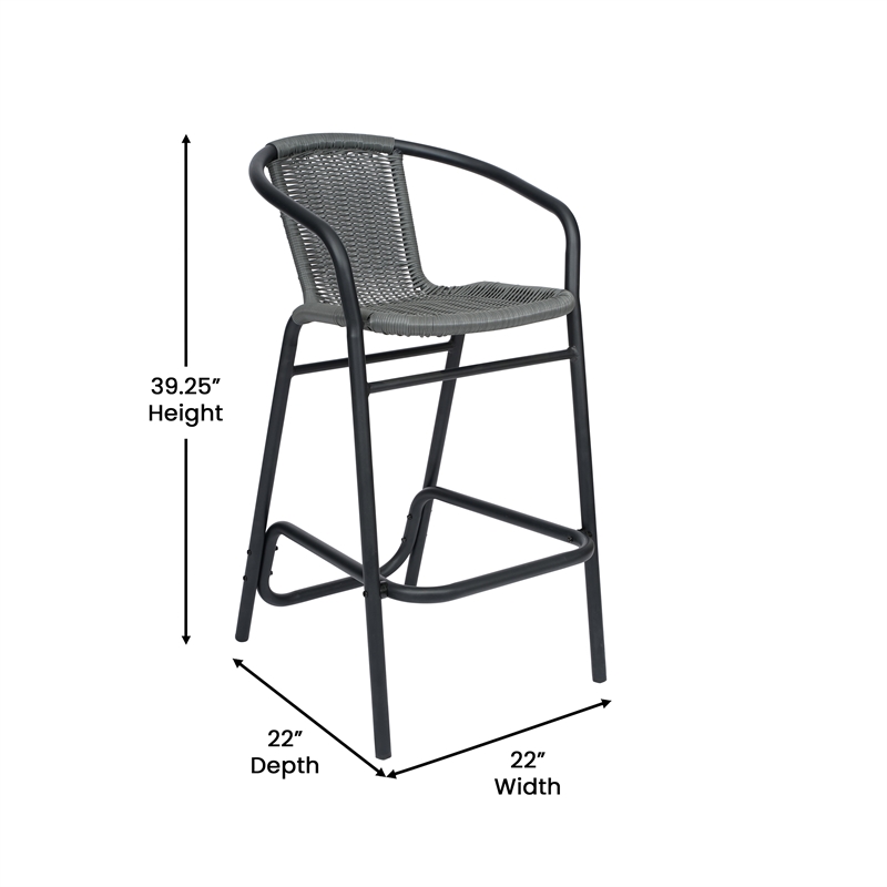 Commercial Indoor-Outdoor Rattan Restaurant Barstool Gray/Black-Set of 2
