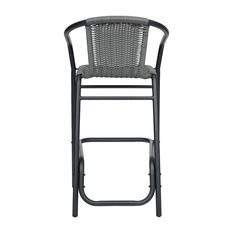 Commercial Indoor-Outdoor Rattan Restaurant Barstool Gray/Black-Set of 2