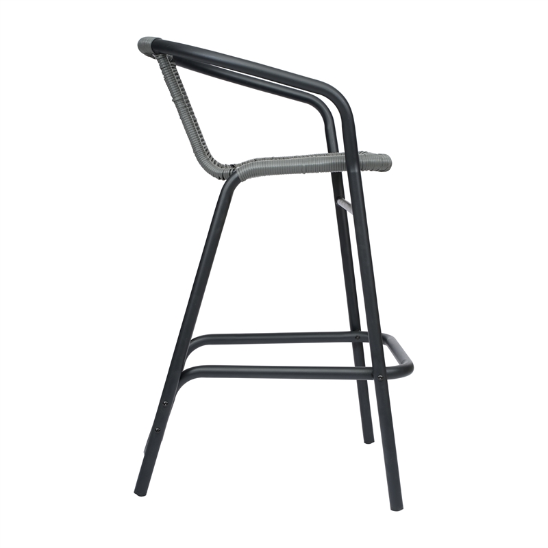 Commercial Indoor-Outdoor Rattan Restaurant Barstool Gray/Black-Set of 2
