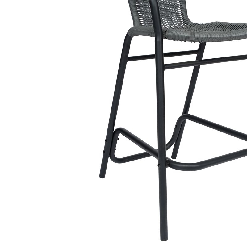 Commercial Indoor-Outdoor Rattan Restaurant Barstool Gray/Black-Set of 2