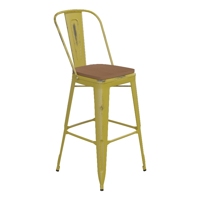 All-Weather Bar Height Stool with Poly Resin Seat - Yellow/Teak