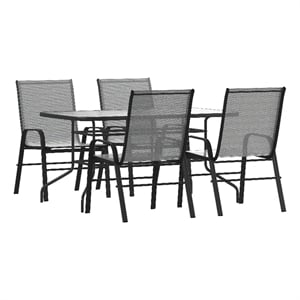5 Piece Patio Dining Set - 55&quot Glass Patio Table 4 Gray Flex Stack Chairs