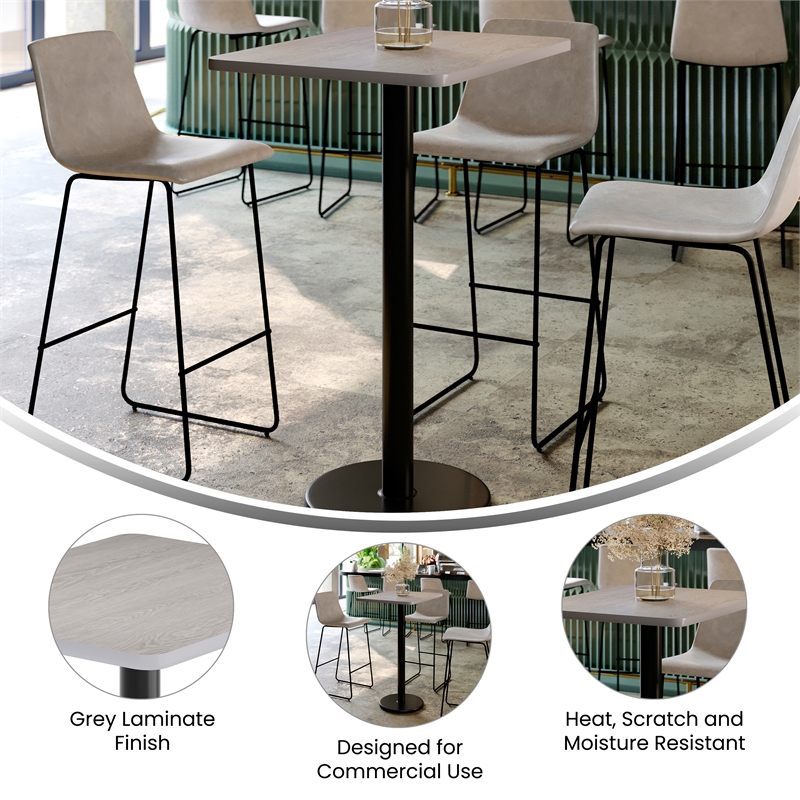 Commercial Gray Dining Table Top with Black Bar Height Base 24