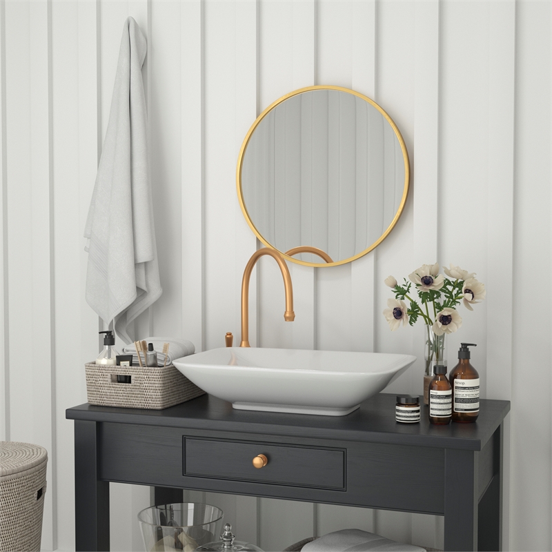 Wall Mount 24 Inch Shatterproof Round Accent Wall Mirror with Gold Metal Frame