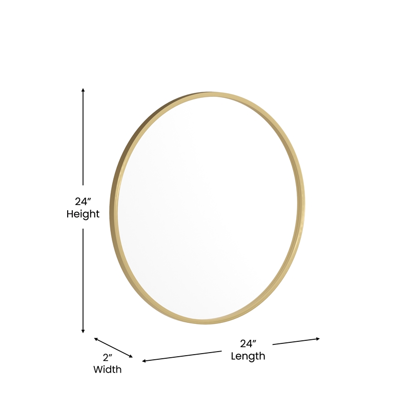Wall Mount 24 Inch Shatterproof Round Accent Wall Mirror with Gold Metal Frame