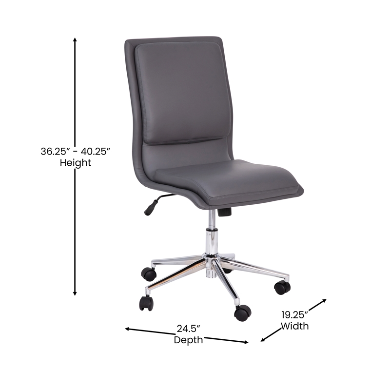 Mid-Back Armless Office Task Chair with Chrome 5-Star Base in Gray LeatherSoft
