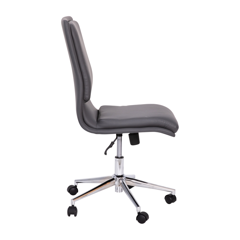 Mid-Back Armless Office Task Chair with Chrome 5-Star Base in Gray LeatherSoft