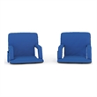 2 Pack Reclining Blue Backpack Padded Stadium Chairs-Armrests & Storge Pockets