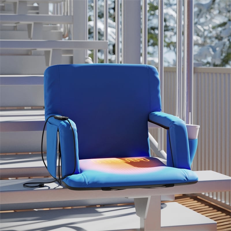 Foldable Reclining Stadium Chair with Backpack Straps and Heated Seat - Blue