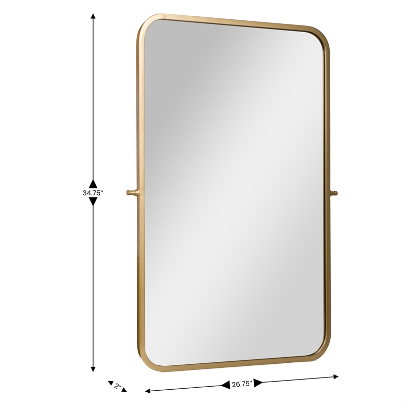 Metal Pivot Wall Mirror with Tilt Feature Slim Style Frame in Gold - 35