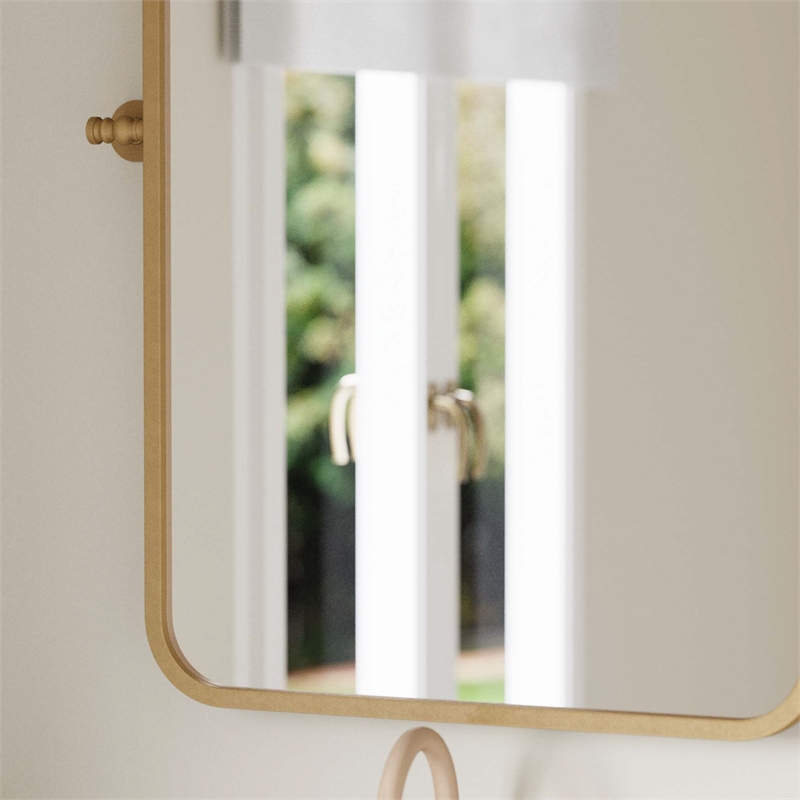 Metal Pivot Wall Mirror with Tilt Feature Slim Style Frame in Gold - 35