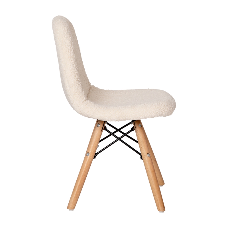 Kids Armless Off White Faux Shearling Chair with Beechwood Legs