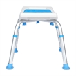 Padded Shower Stool w/ Adjustable Height Non-Slip Feet and Seat Pad in Wht/Blue