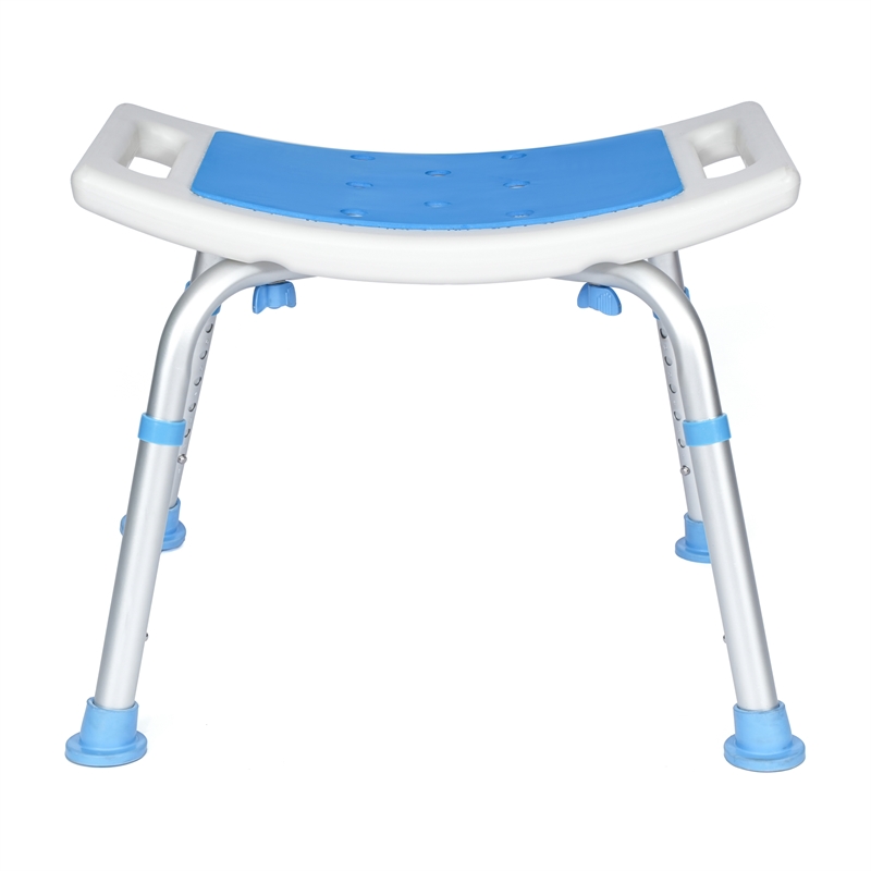 Padded Shower Stool w/ Adjustable Height Non-Slip Feet and Seat Pad in Wht/Blue