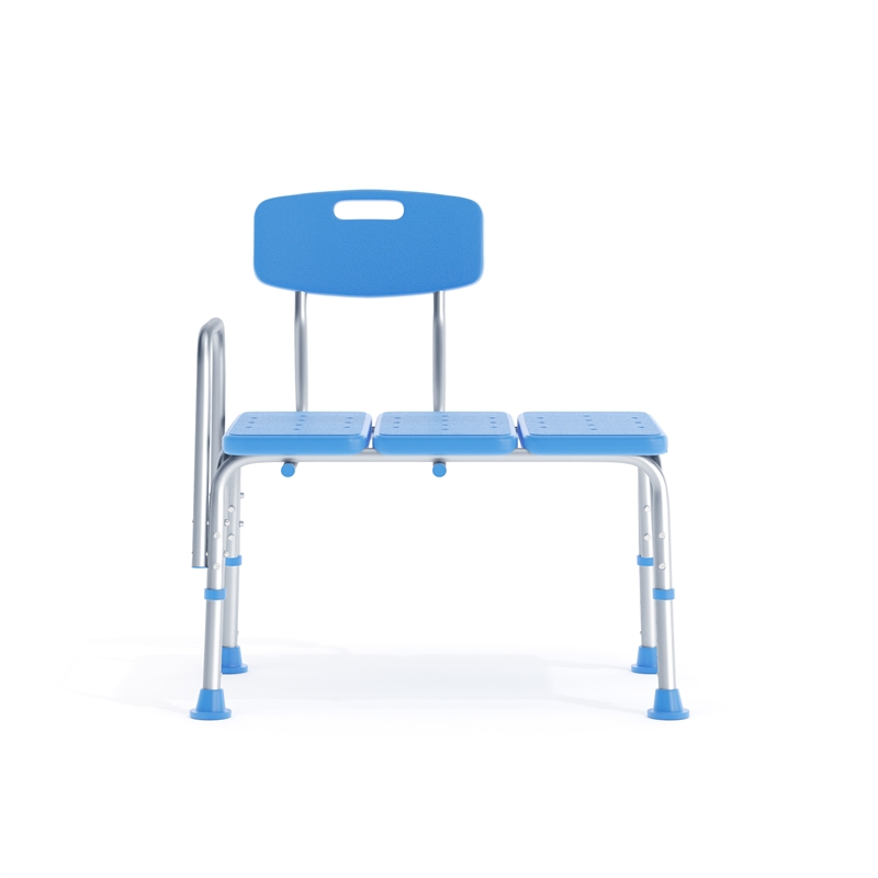 Adjustable Bath & Shower Medical Transfer Bench with Back and Side Arm in Blue