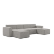 Contemporary 6 Piece Modular Sectional Sofa with 2 Ottomans in Gray Fabric