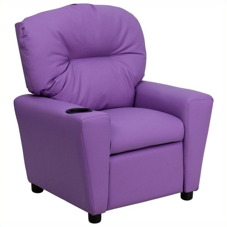 Flash Furniture Vinyl Upholstered Kids Recliner w/ Cup Holder in Lavender Purple