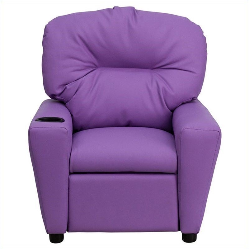Flash Furniture Vinyl Upholstered Kids Recliner w/ Cup Holder in Lavender Purple