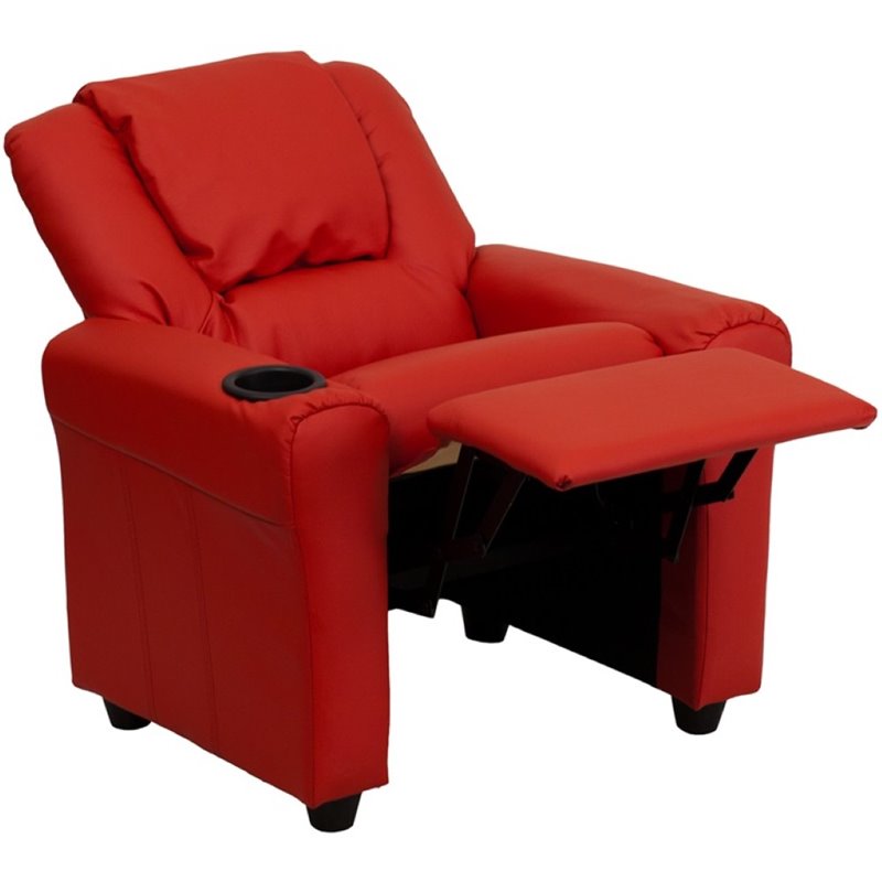 Flash Furniture Vinyl Recliner with Cup Holder and Headrest in Red