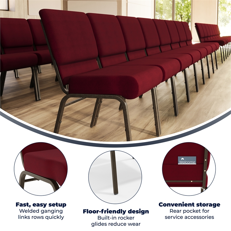 Flash Furniture Hercules Church Stacking Chair in Gold and Burgundy
