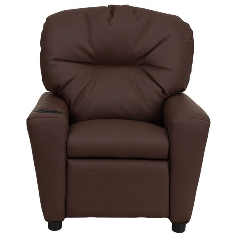 Flash Furniture Leathersoft Upholstered Kids Recliner with Cup Holder in Brown