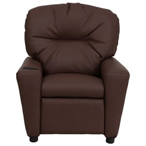 Flash Furniture Leathersoft Upholstered Kids Recliner with Cup Holder in Brown