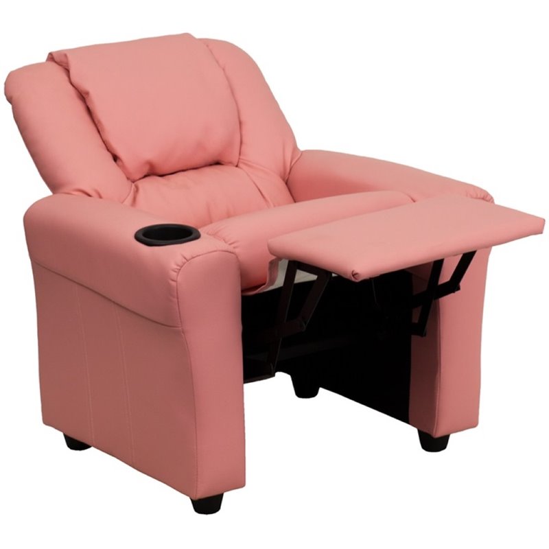 Flash Furniture Vinyl Recliner with Cup Holder and Headrest in Pink