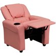 Flash Furniture Vinyl Recliner with Cup Holder and Headrest in Pink